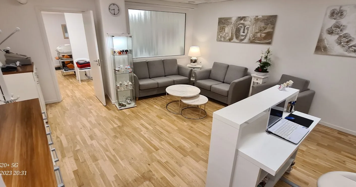 Väntrum och reception hos Beauty & Spa Centrum vid Triangeln i Malmö