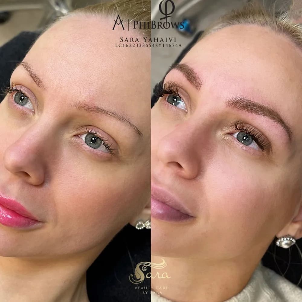 Phibrows microblading före och efter hos BeautyCareSara i Malmö