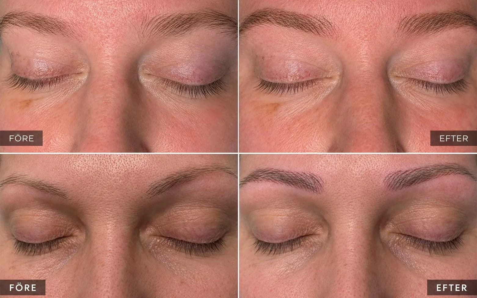 Före och efter microblading av ögonbryn hos Body&Face i Malmö