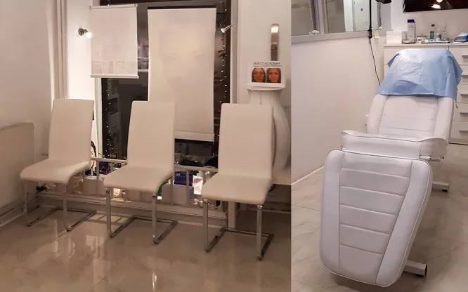 Behandlingsrum och väntplats hos F.Imanuell Estetisk Klinik Stockholm