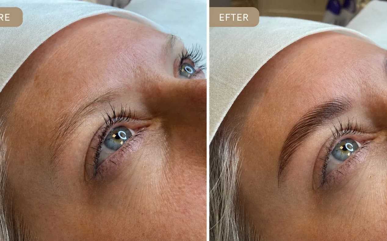 Före och efter browlift hos Pranari Lyx Wellness & Beauty Slottstaden